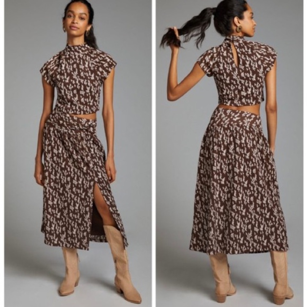 NWT Anthropologie brown skirt set